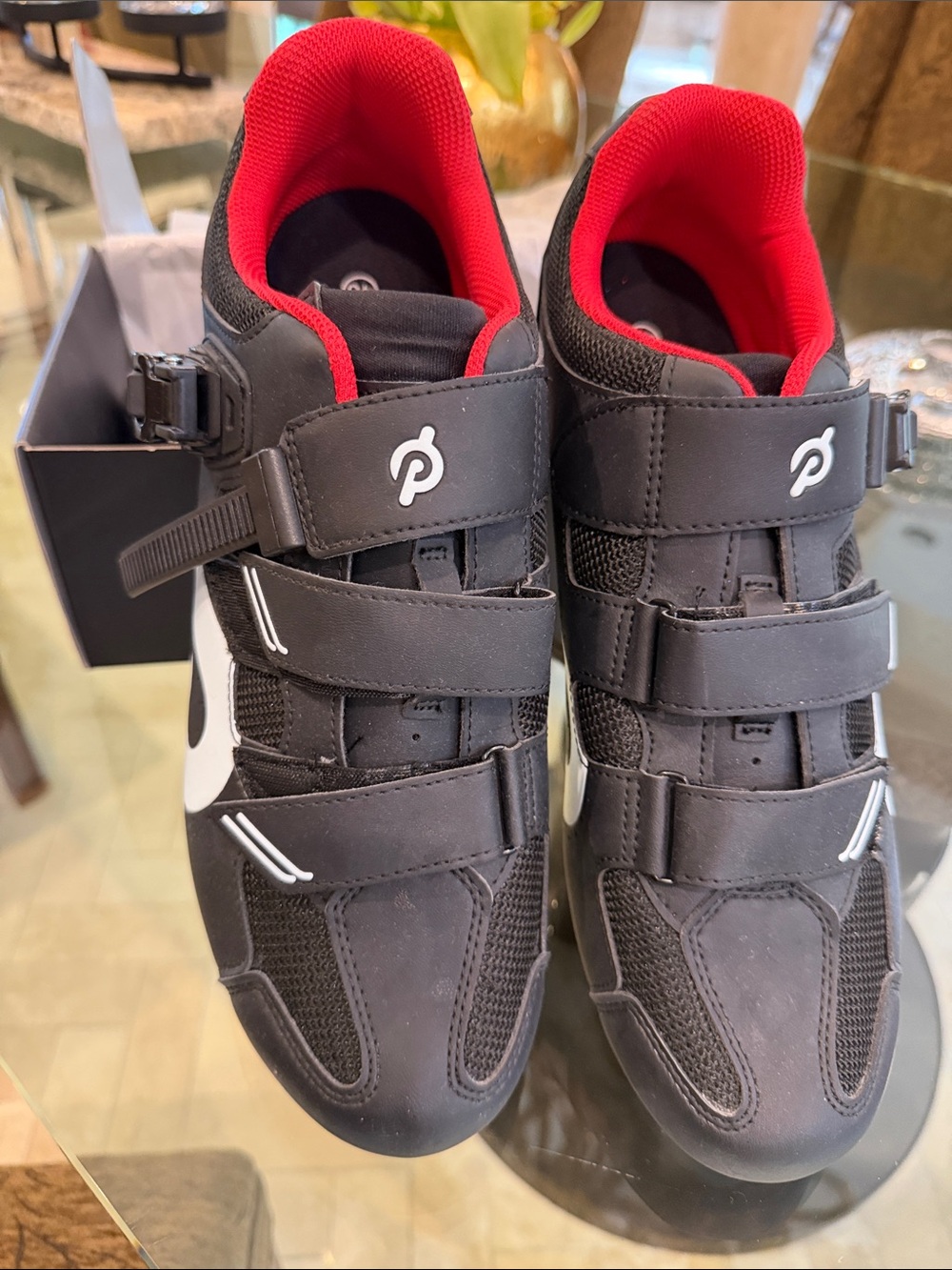 Peloton Black Cycling Shoes with Red Lining Size 13.5